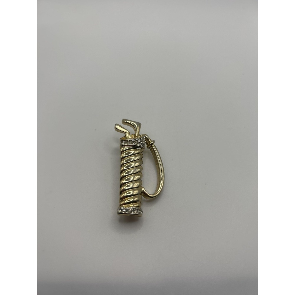 Gold Tone Golf Bag Clubs Brooch‎ Pin Rhinestone Accents Sports Fashion Jewelry